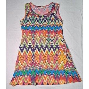 Klozlyne Multicolor Chevron Knit Rainbow A-Line Dress M Scoop Neck Colorful